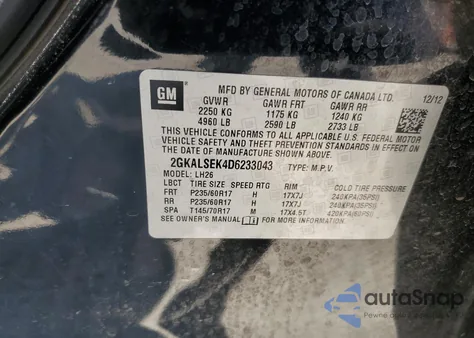 2013 GMC Terrain Sle из США, поврежденный, VIN 2GKALSEK4D6233043